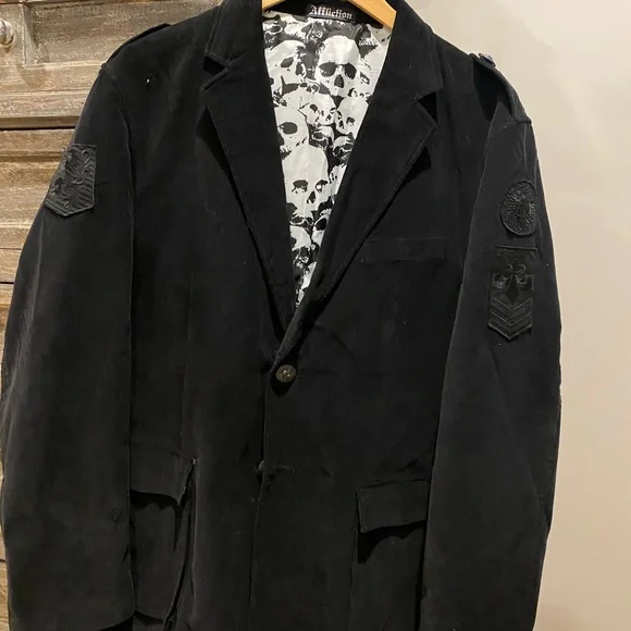 Men’s Affliction “Live Fast” black corduroy blazer